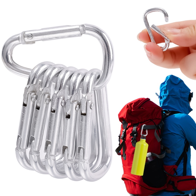 Gantungan Kunci Carabiner Bentuk D Bahan Aluminum Alloy Warna Silver Untuk Camping Hiking Traveling