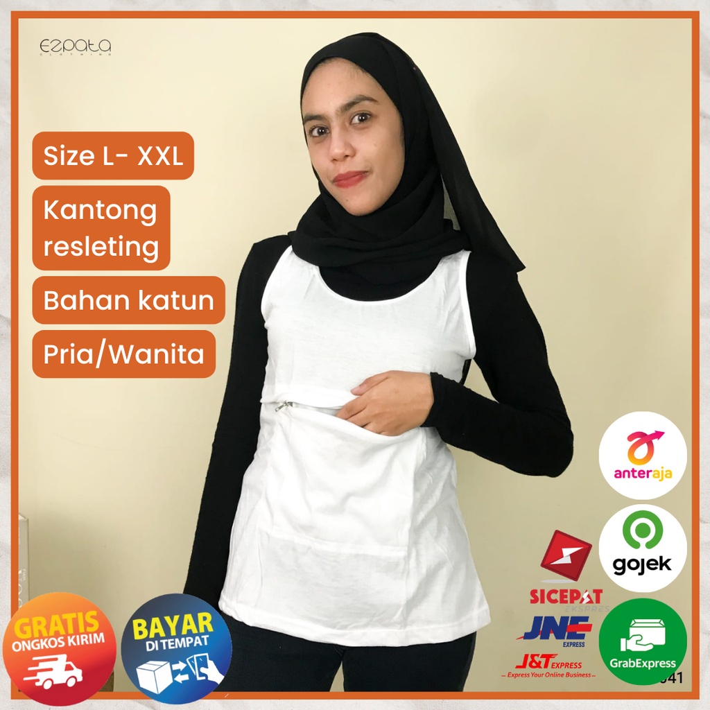 Ezpata Kaos Singlet Resleting Kantong Depan Perlengkapan Haji Umroh Unisex Dewasa Pria Wanita L-XXL Termurah Kualitas Terbaik