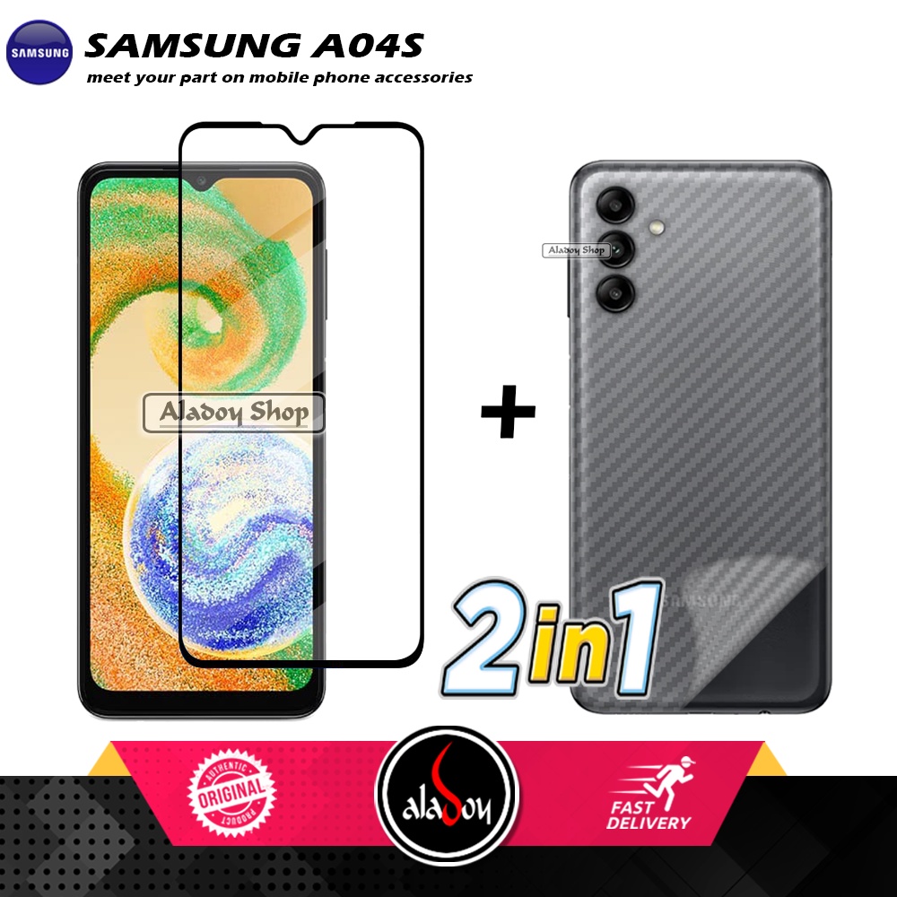 PAKET 2 IN 1 Tempered Glass Layar Samsung A04S 2022 + Skin Carbon Film 3D