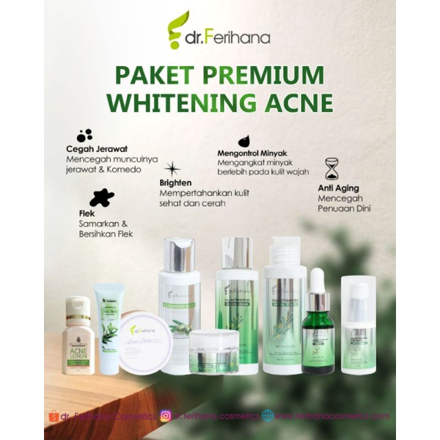 (Dr Ferihana) Paket Premium Whitening Acne Galactomyces with Olive for Oily Skin