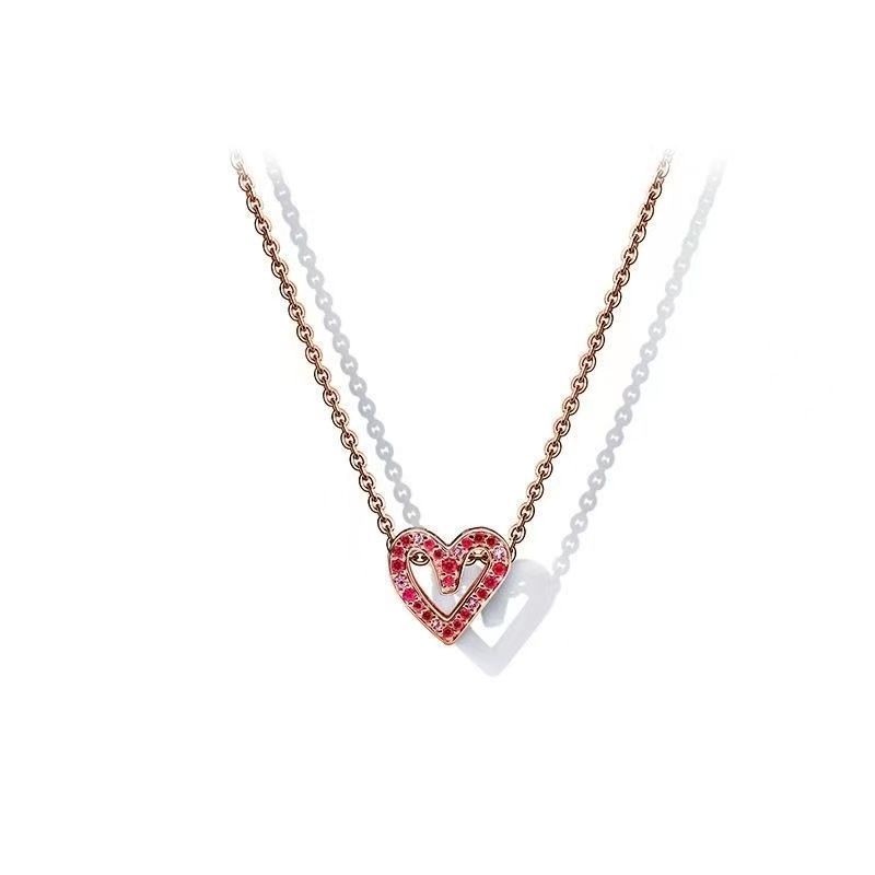 Pandora Kalung 925 Silver Rose Gold 18K Dengan Liontin Hati Aksen Berlian Kubik Zirkonia Untuk Wanita