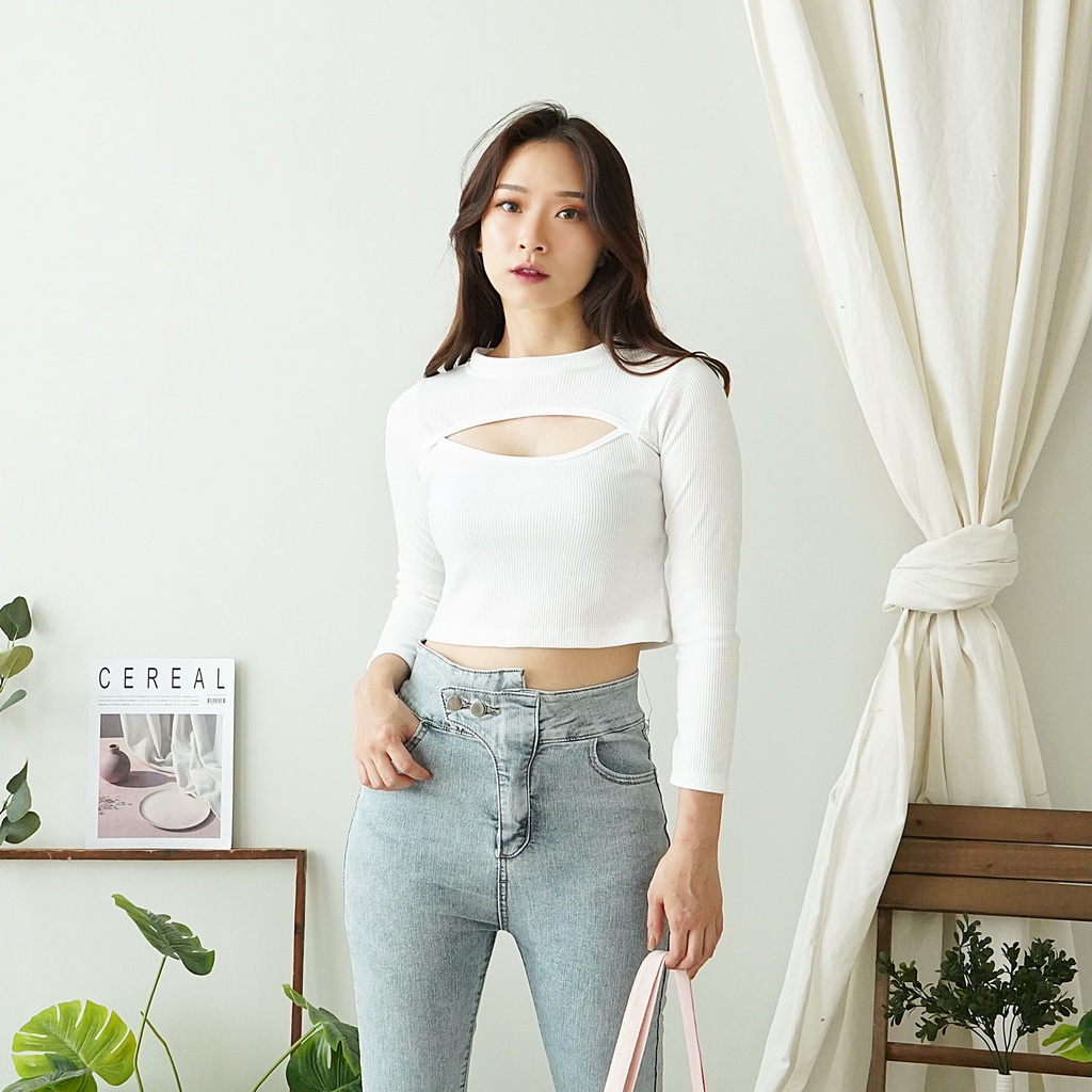 Korean Longsleeve Crop Top Korea Kaos Baju Lengan Panjang Wanita 074