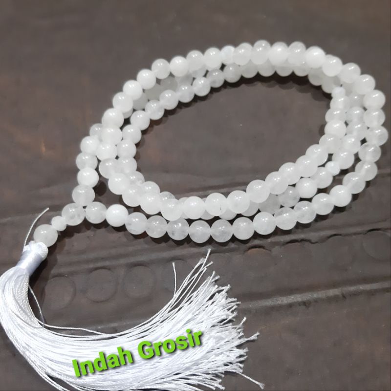 TASBIH BATU GIOK PUTIH SALJU 108BUTIR 8MM NATURAL