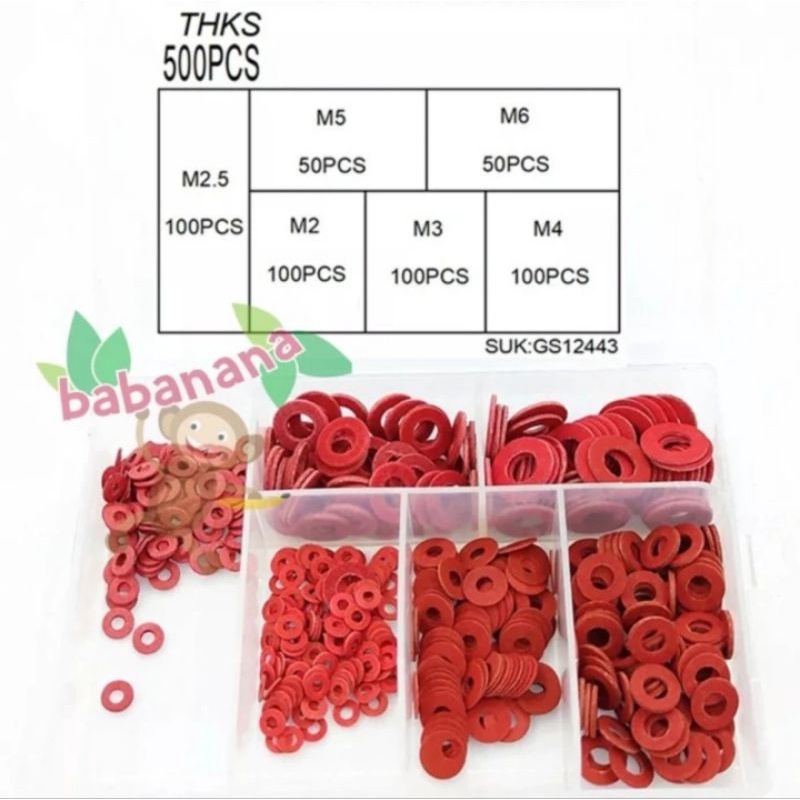 500pcs washer paper gasket set insulating red rigid ring kertas solid