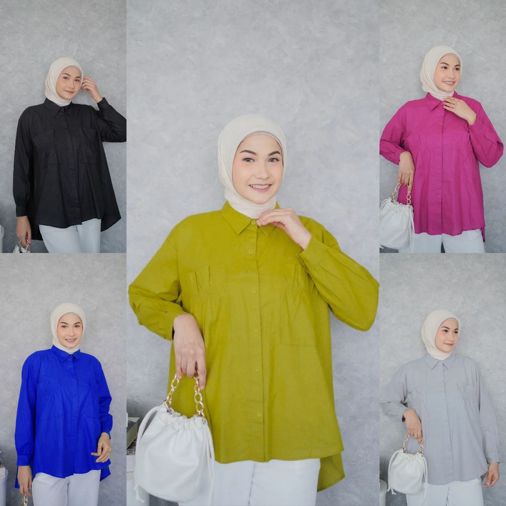 Kemeja Wanita Linen Oversize Olivia Shirt Linen Pocket