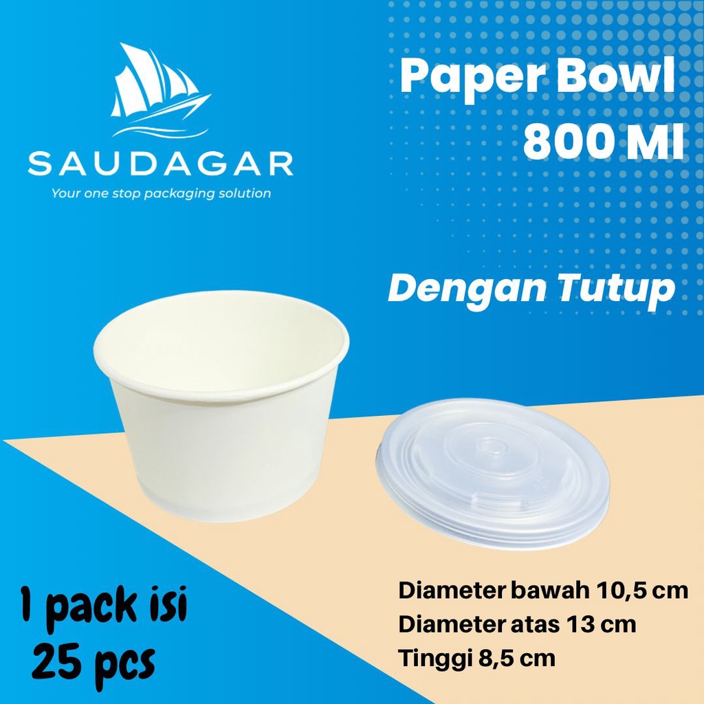 Paper Rice Bowl 800 ml / Mangkok Kertas Dengan Tutup