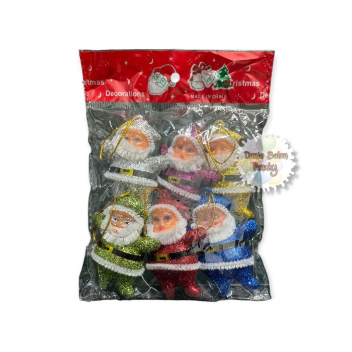 OS 17810 Set 6pcs Hiasan Gantungan Dekorasi Pohon Natal Santa Glitter