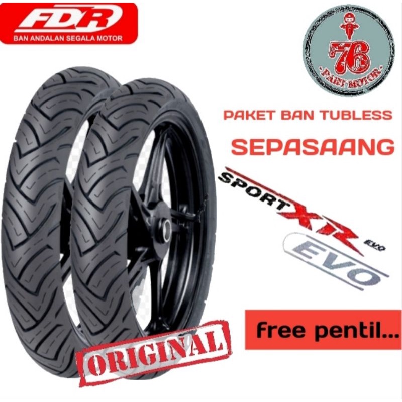 PAKET BAN TUBELESS SEPASANG FDR SPORT XR EVO :80/80.14 dan   90/80.14 80/80.14 dan 100/80.14 90/80.14 dan 100/80.14