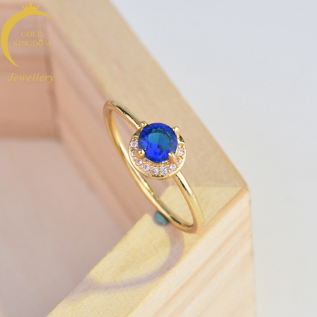 Goldkingdom Perhiasan Fashion Emas Asli Kadar 375 Bangkok Aksesoris Ready Stock Berlapis Emas Cincin Kecil Segar Set Zirkon Berlian Sangat Ramping Wanita Bulan Sabit Cincin Gaya Agete