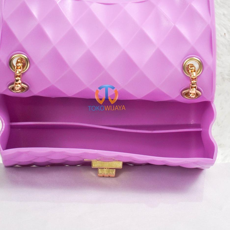 WO4-1H2BS TAS WANITA JELLY GLOSSY SIZE 18 CM RANTAI EMAS Siap ready