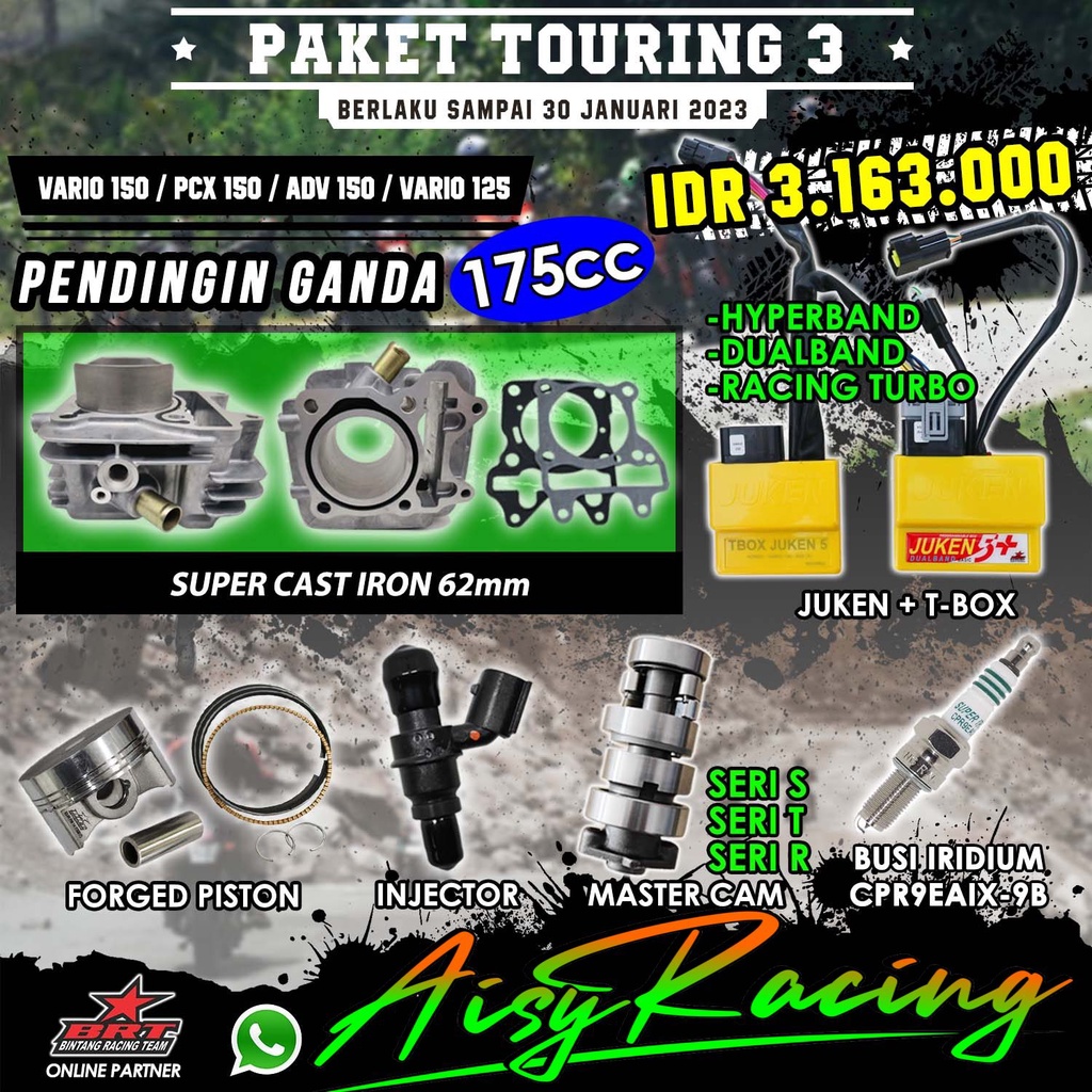 Paket Touring 3 BRT Double Cooler Paket Bore Up 175cc Vario 125 150 PCX 150 ADV - Blok 62mm Gen 3