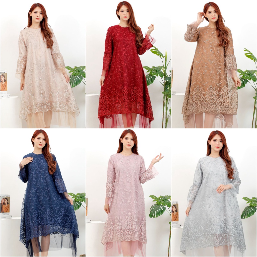 (Dijamin RealPic)  Dress Pesta Floren Tunik Kondangan / Dress Modern / Dres Terbaru / Dres Remaja / Dress Kondangan / Dres Brukat / Kebaya Pesta / Tunik Muslim Pesta