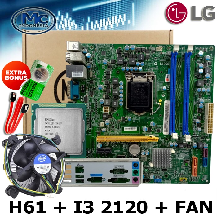 Motherboard 1155 H61+ Processor Intel i3 2120 + FAN