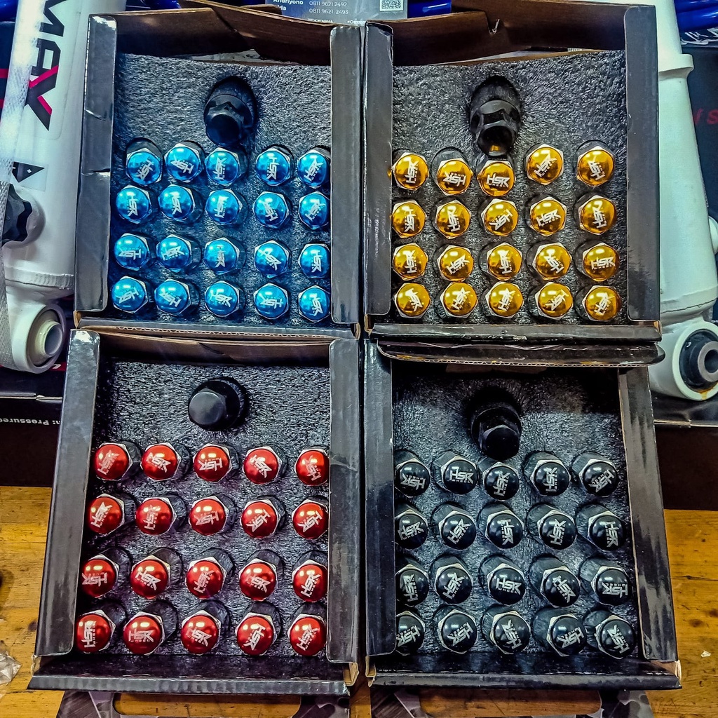 Baut HSR Mur roda racing HSR WHEEL warna ukuran 12 x 1.5 /1.25 [Pilihan warna] 20 + 1 Pcs Kunci