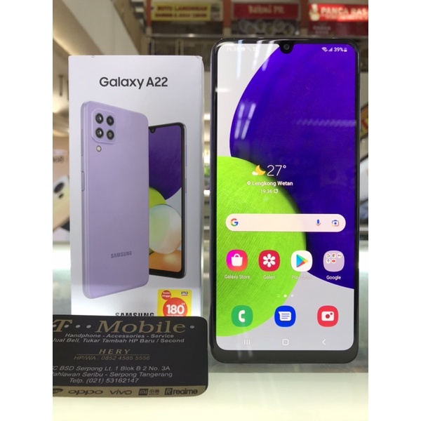 SAMSUNG Galaxy A22 4G RAM 6GB 128GB VIOLET - SECOND FULLSET ORI - RESMI SEIN - HELIO G80 - 5000mAh