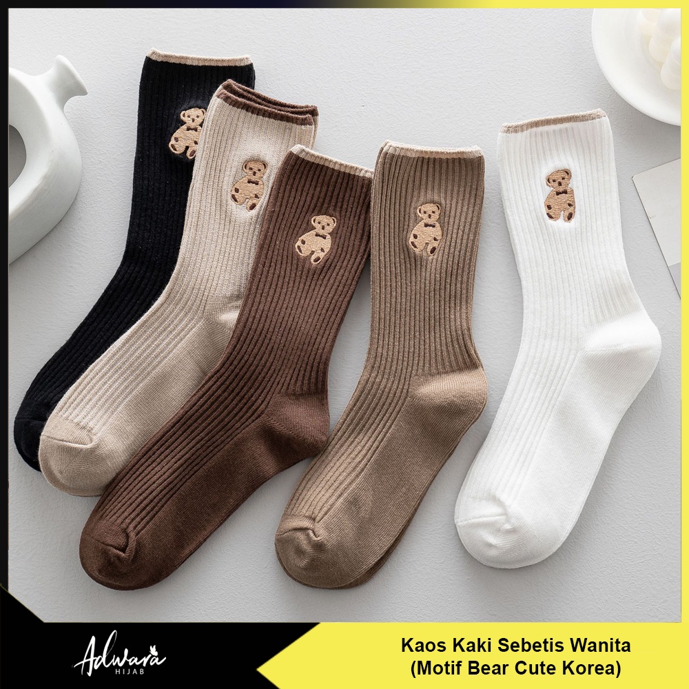 ADWARA HIJAB Kaos Kaki Sebetis Wanita Motif Bear Cute Korean (Sudah Dikemas Plastik OPP)