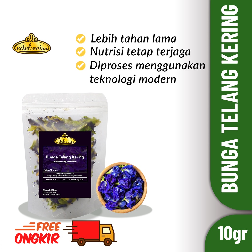 

Edelweiss Organik Bunga Telang Kering Murni Refill Pack 10gr (Dried Organic Butterfly Pea Flower)