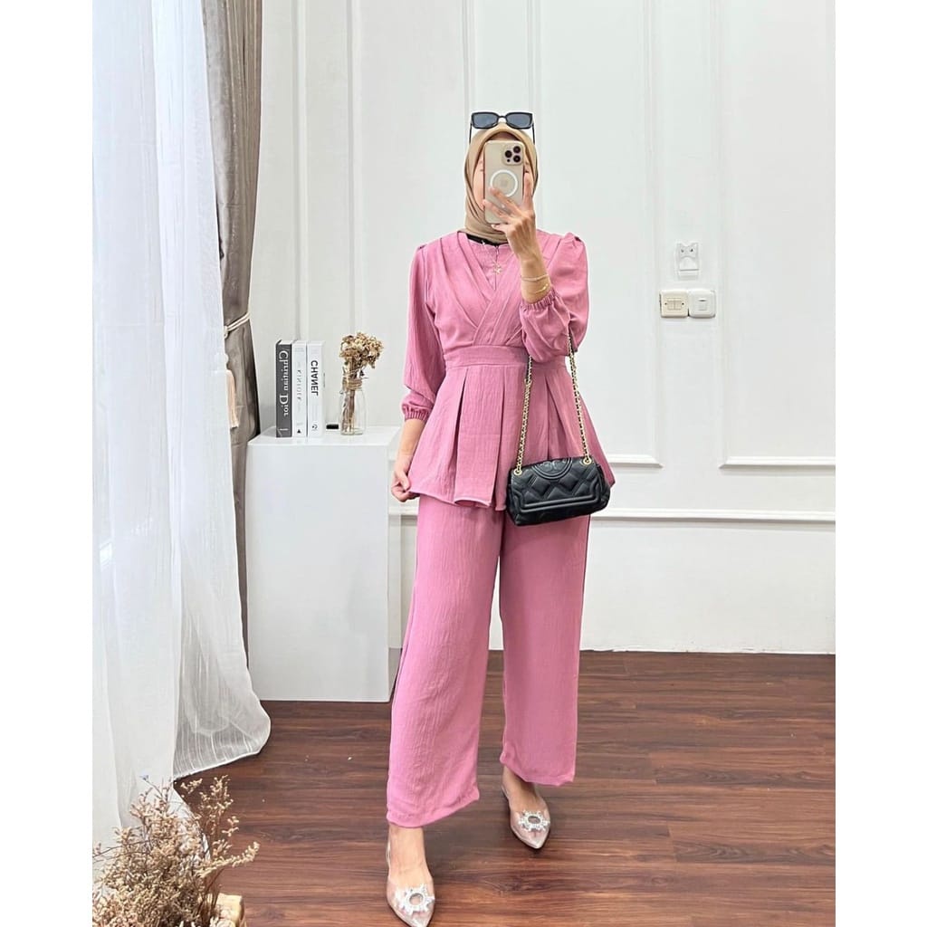 LIDIA ONESET CRINCLE AIRFLOW PREMIUM / SETELAN BAJU WANITA BLOUSE DAN KULOT / ONESET CRINCLE POLOS /