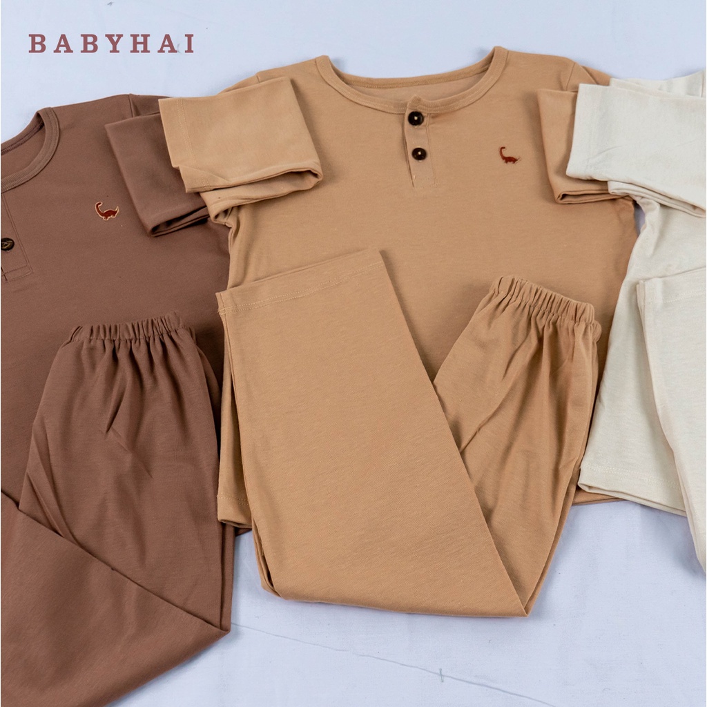 Baju Bayi Anak Perempuan Laki Laki Setelan Panjang Polos Kancing Depan Baby Hai 1pcs