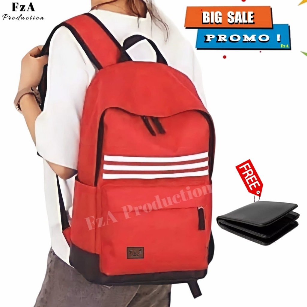 Tas Ransel Punggung Distro Casual Pria Wanita / Tas Ransel Laptop Original - FzA Gratis Dompet BUY 1 GET 1