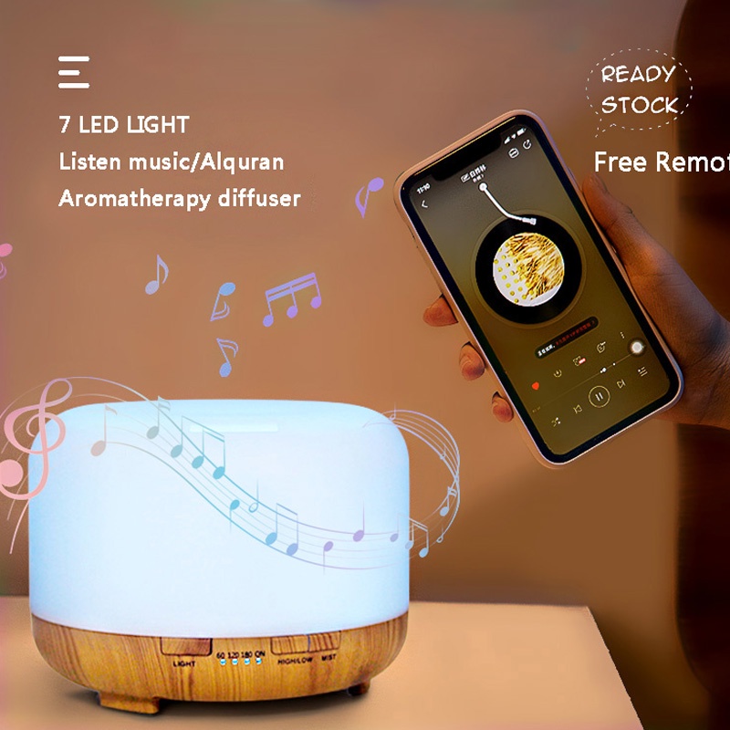 Bluetooth Humidifier SPEAKER Air Purifier Aromaterapi Ruangan Diffuser Difuser+Remote 500ml