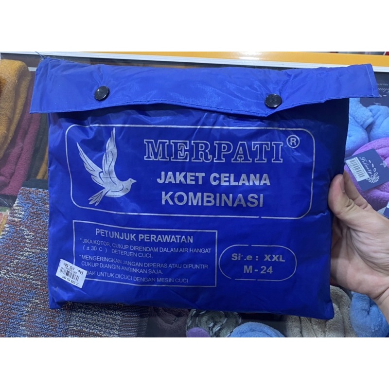 Jas Hujan Setelan jaket celana Kombinasi Mepati M-24 Kombinasi 2 warna bahan parasit warna biru dan kuning