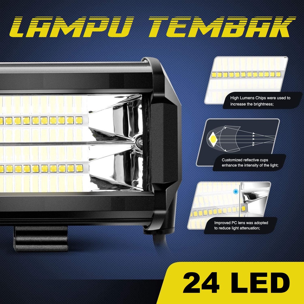 LAMPU TEMBAK CWL 72W CREE LED BAR 72Watt 24 MATA MOBIL MOTOR
