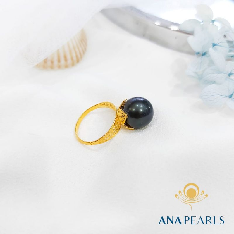 Cincin Emas 22 Karat Mutiara Air Laut Asli