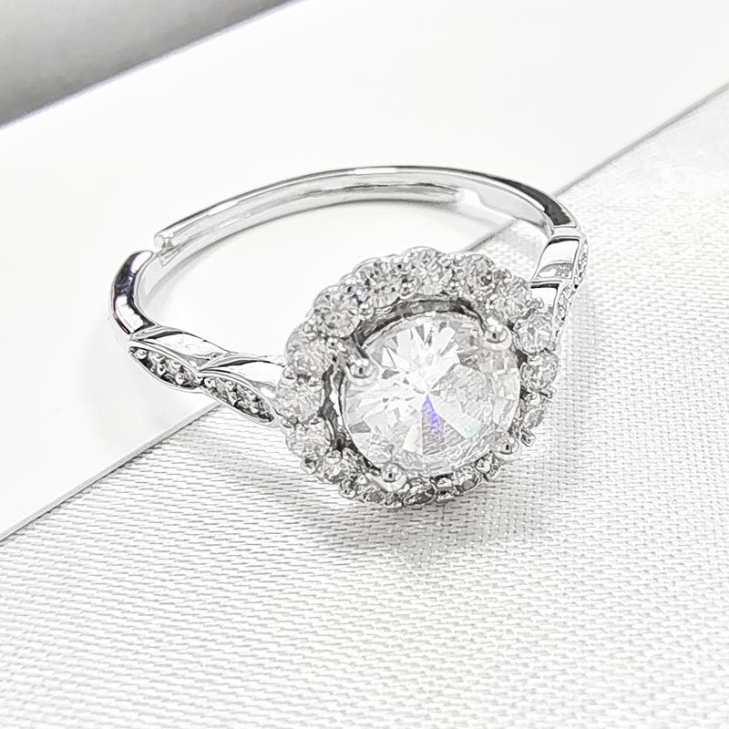 Cincin Wanita Model Terbuka Hias zircon Gaya Mewah / simple Ringan Untuk Pernikahan