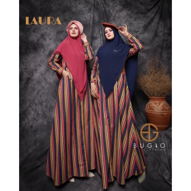 LAURA DENIM Original By Bugio Clothing. Gamis denim chic motif garis vertikal unik lucuk must have i