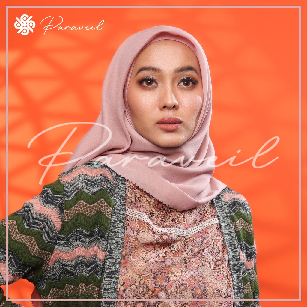 Hijab Polos Segi Empat Premium  | Dusty Pink / Merah Muda Kerudung Ultrafine Voal Tryspan Lasercut