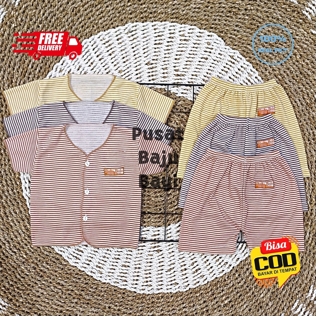 Paket Hemat Setelan Baju Bayi 9 Stel / 18 pcs Motif STRIPE SERIES merk SNI BOLO - BOLO