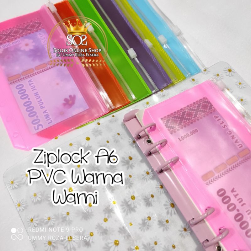 Ziplock Warna Binder A6 Zipper Pouch PVC Warna