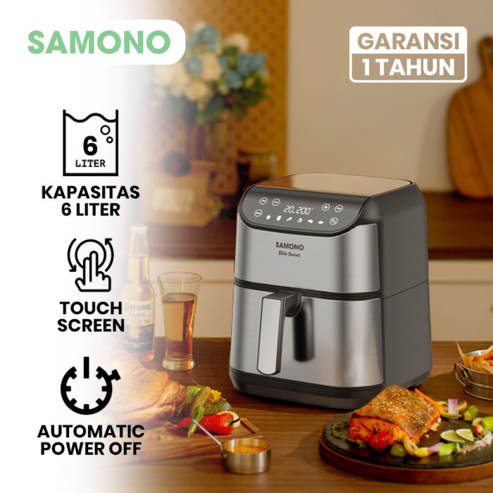 6L Air Fryer Stainless Steel Touch Screen 6 Mode Daya Rendah SW-AFBE06