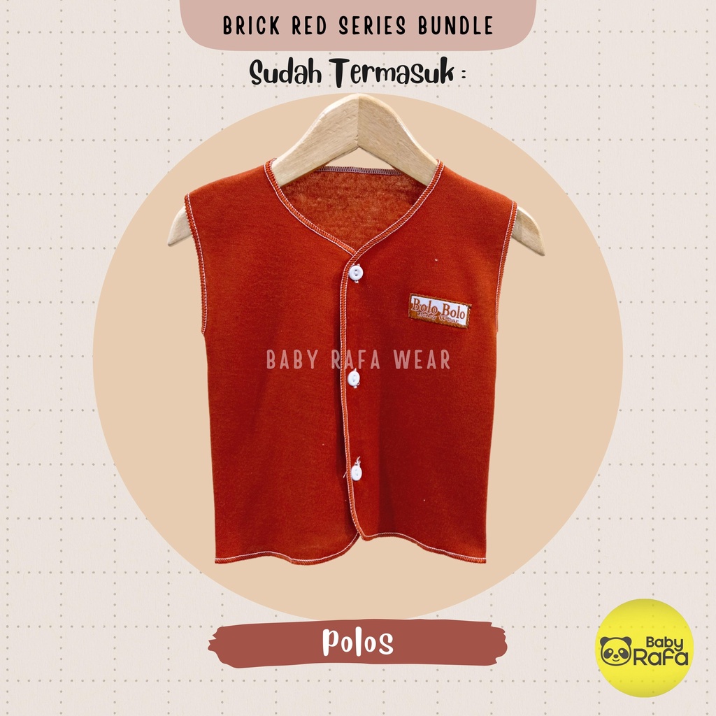 Serian Merah Bata - 3 pcs Baju Bayi Kutung Bayi Baru Lahir 0 sd 3 Bulan Brick Red Series merk SNI Bolo - Bolo