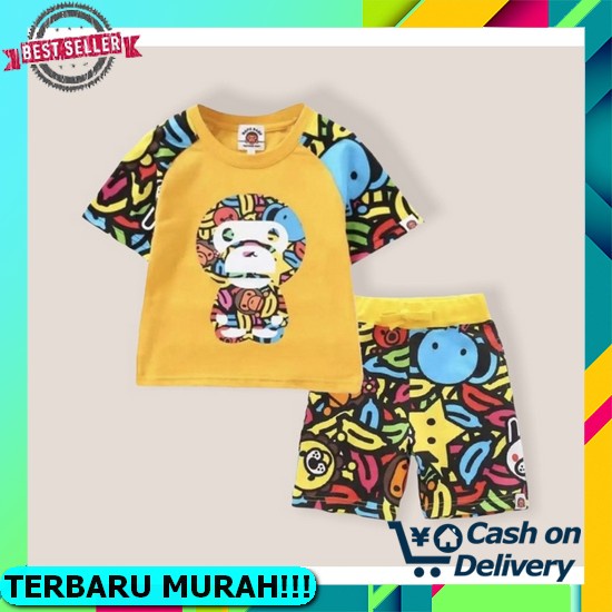 Setelan Baju Anak Usia 1-2 Tahun Import Katun Kombed Tanpa Lengan Setelan Anak Bape Miloo/Baju Stela