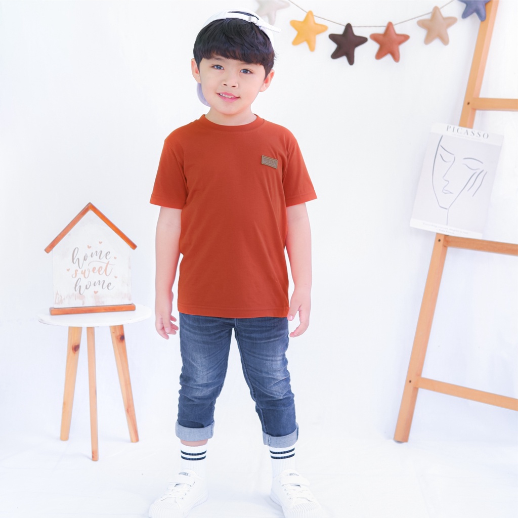 Kaos Polos Anak Laki Laki Perempuan Branded Premium Original | Mevla Kids - Kenzi Cinnamon