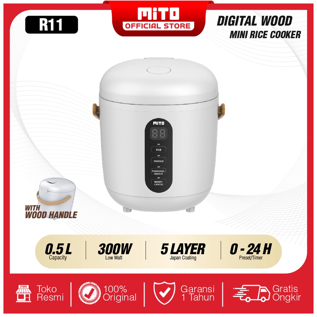 MITO Mini Rice Cooker R11 0,5L Handle Kayu - White