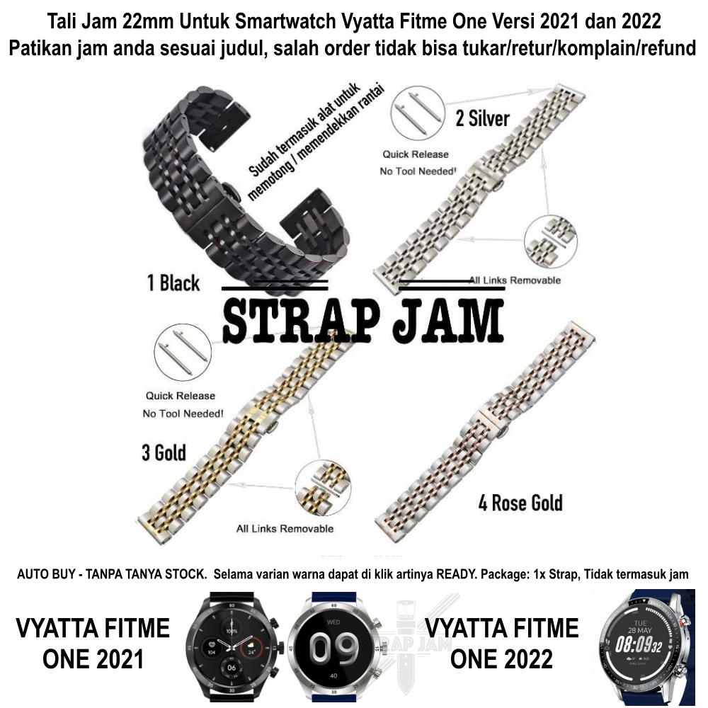 Tali Jam 22mm Watch Strap Vyatta Fitme One 2021 2022 - Dual Color Stainless Steel