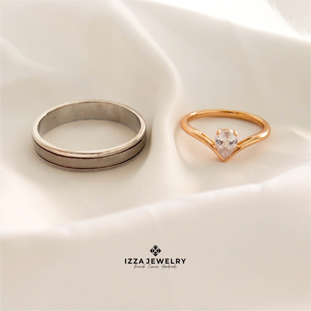 Cincin Nikah Emas Kuning Asli 75% dan Platinum 10% Free Box Ukir Nama
