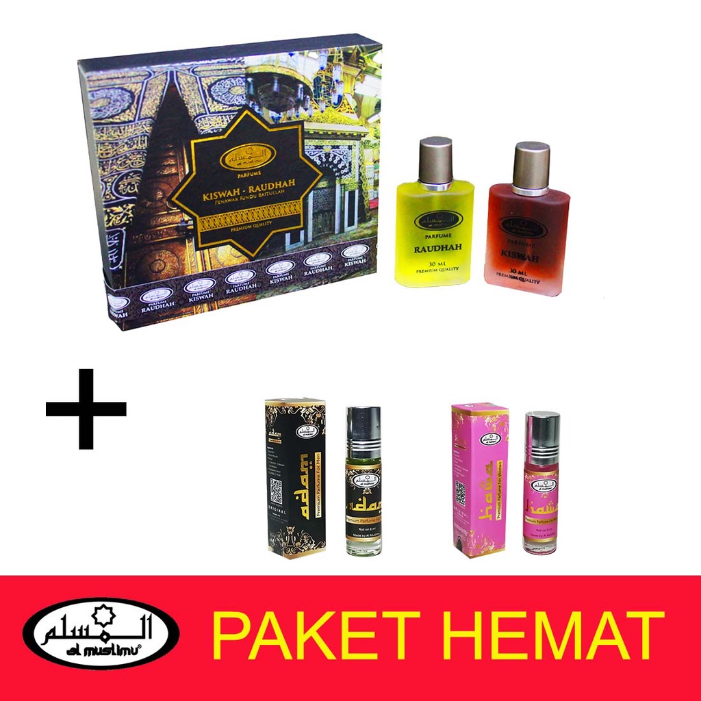 AL-MUSLIMU-Parfum Paket Platinum Kiswah Raudhah 30ml + 2in1 (Adam + Hawa) 6ml