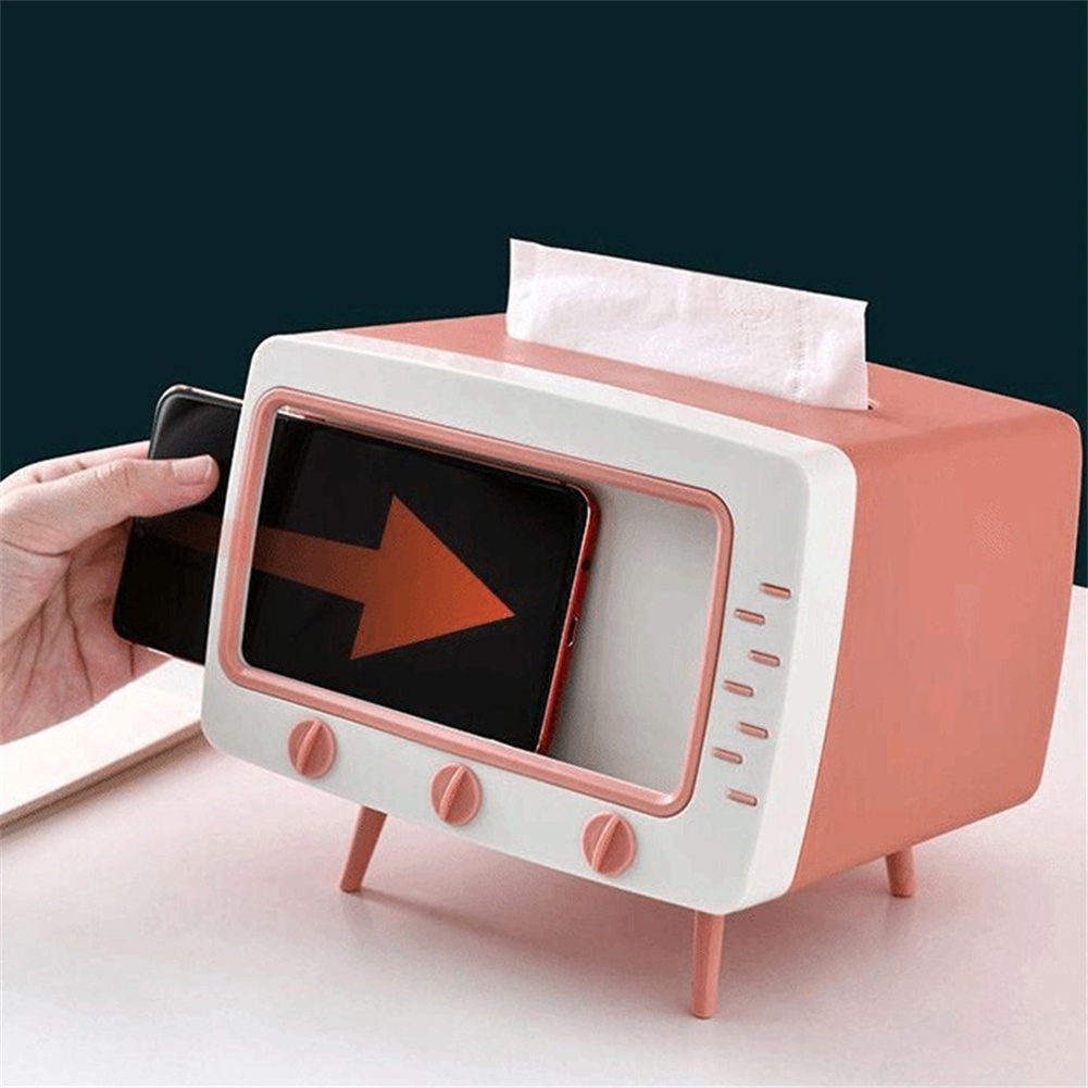 ღ 2in1 Kreatif Tv Jaringan Kotak Ponsel Pemegang Dapur Napkin Dispenser Case Penyimpanan Ruang Tamu Laci Dekorasi Hadiah Sofa hotel Dekoratif Kertas Wadah