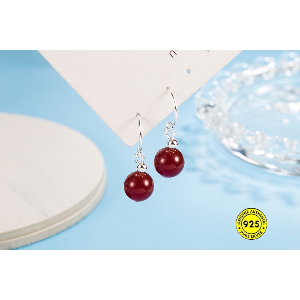 Anting Kait Gantung Batu Giok Hetian Merah Vintage Untuk Wanita U1032