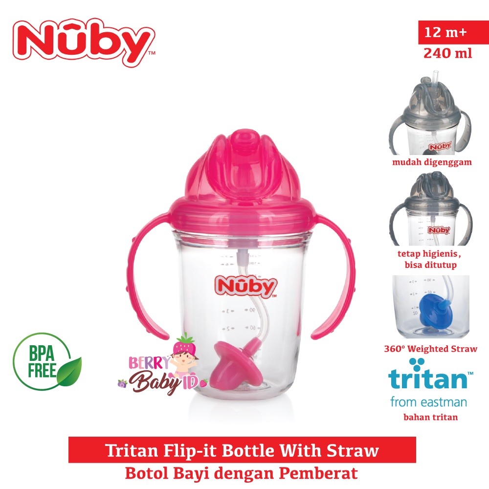 Nuby Tritan Flip It Bottle With Straw Botol Sedotan Bayi Training Cup Berry Mart