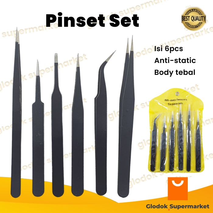 Pinset Set 6in1 Pencapit 6pcs Tweezer 6 in 1 Pingset 6 pcs Anti Static