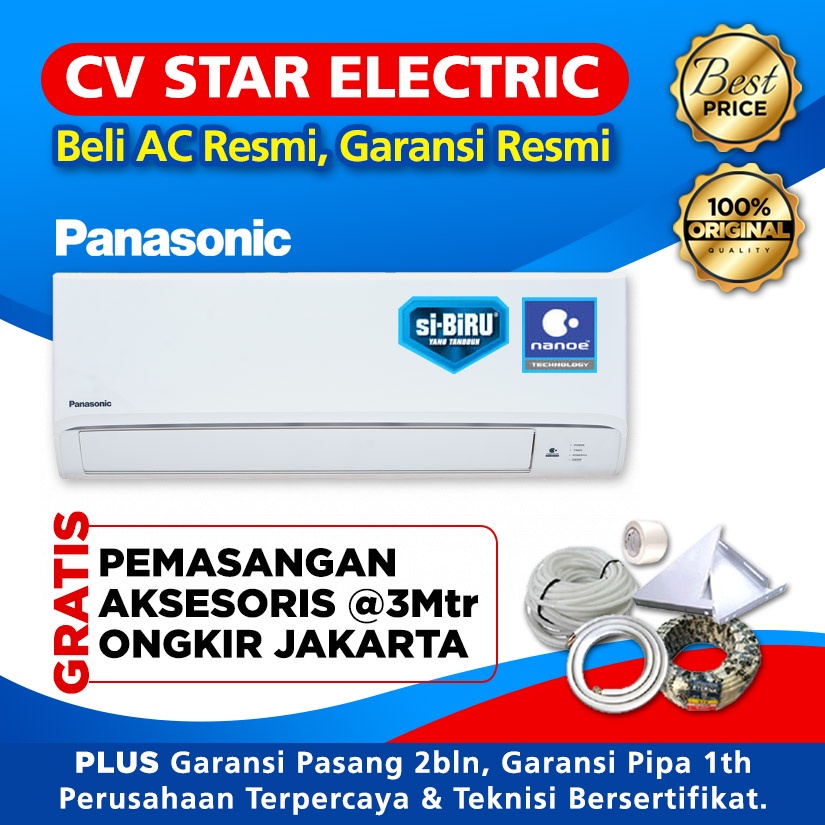 AC Panasonic 3/4 PK, 3/4PK CS-PN7WKJ AC Split Biru Deluxe + Pasang
