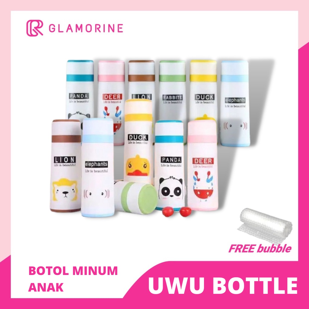 Botol Minum Kaca Animal Sun Glass Putih / Botol Animal Putih / Botol Kaca Karakter Hewan /Tumbler An