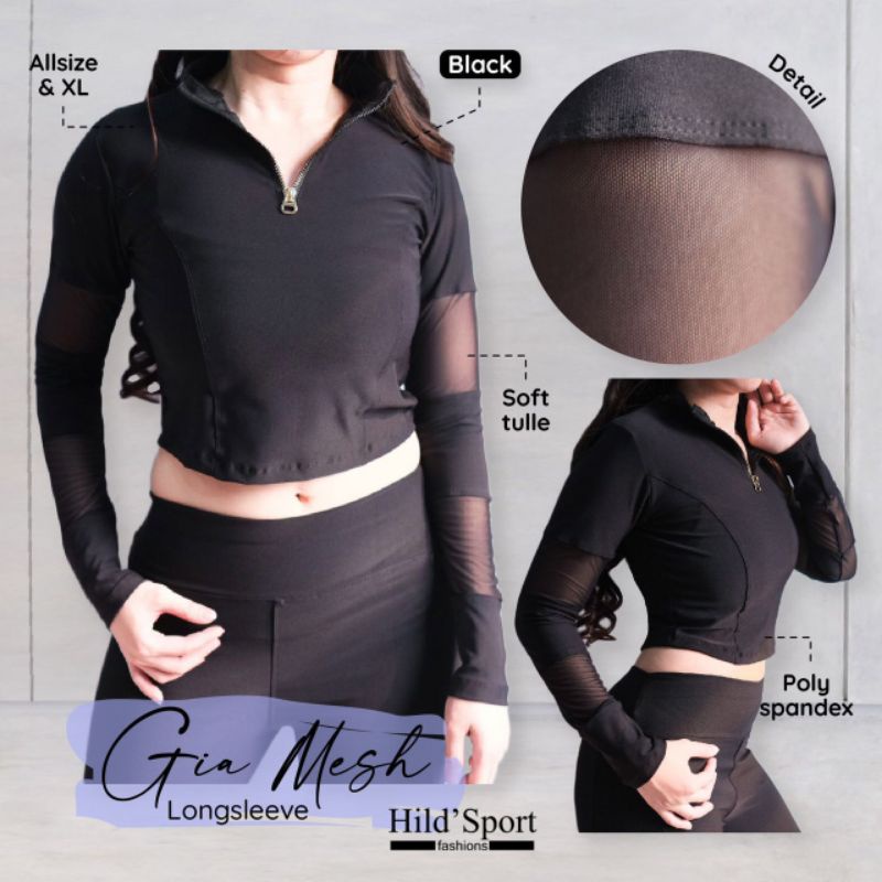 Gia Mesh Longsleeve / atasan olahraga / atasan senam panjang / baju senam hijab / baju workout / ata
