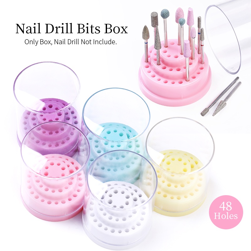 Stand Holder Display Penyimpanan Kepala Bor Bits 48 Lubang Tahan Debu Tahan Lembab Hemat Ruang Untuk Nail Art
