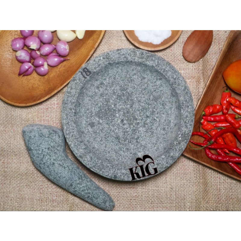 Cobek/Coet/Cowek Batu Asli ukuran 18cm gratis ulekan